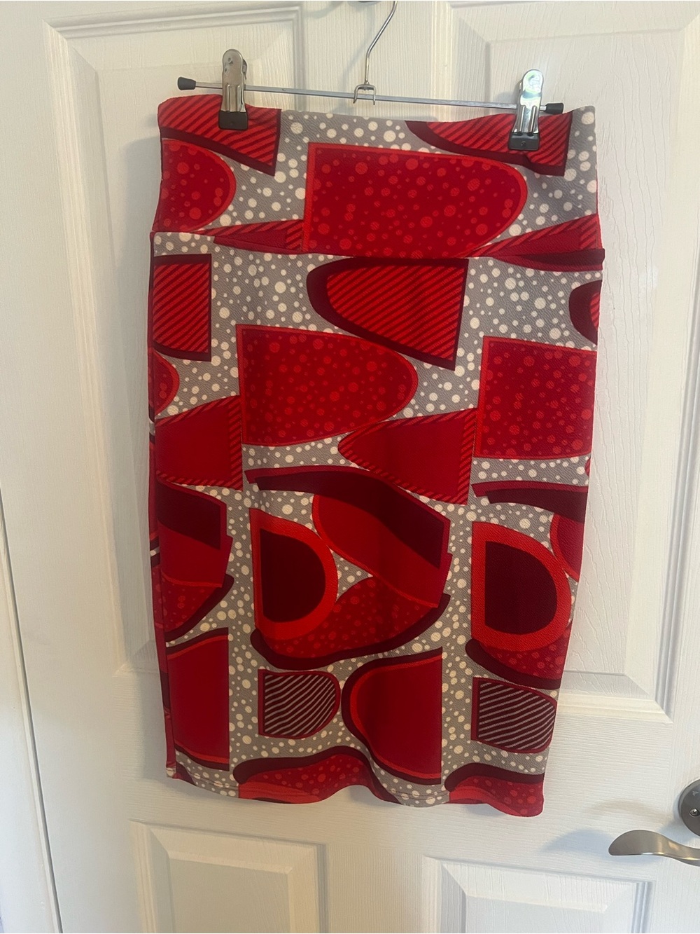 LuLaRoe Red and Gray Geometric Cassie Pencil Skirt
